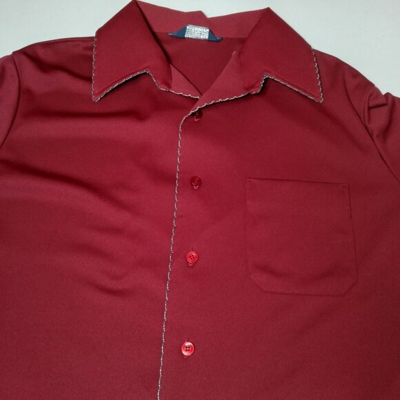 Vintage 1970s Career Club Shirt Men Large Point Collar Maroon Polyster Disco - Picture 11 of 11